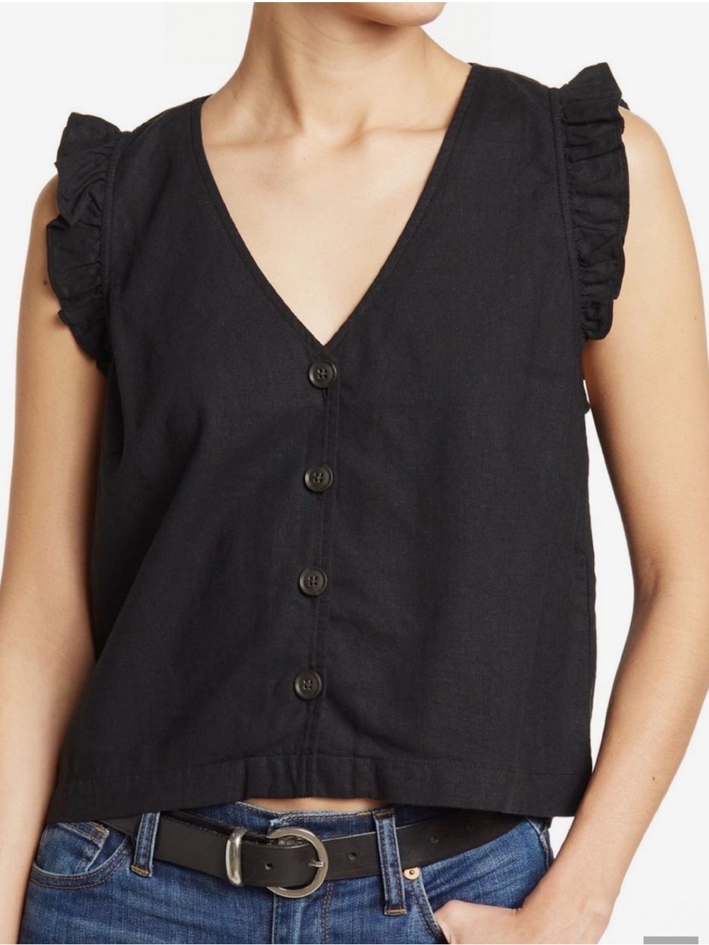 Madewell Linen Blend Button-Front Tank | Black | Women’s Size 14